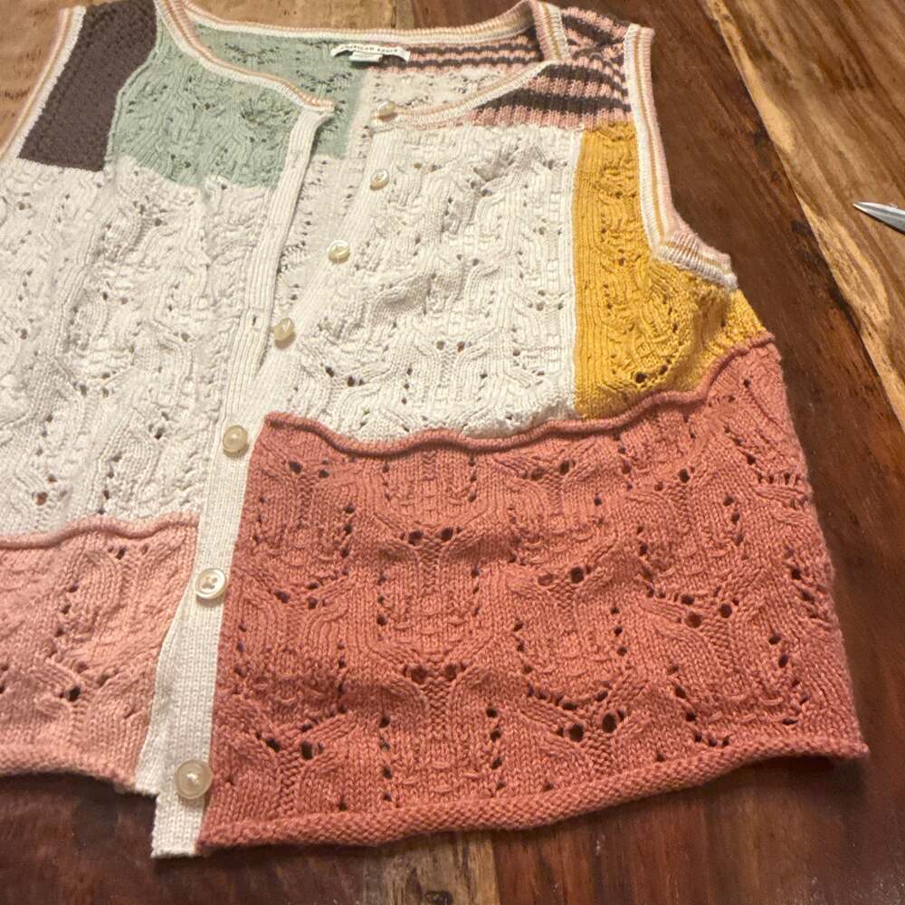 American Eagle Patchwork Button-Up Crochet Knit S… - image 4